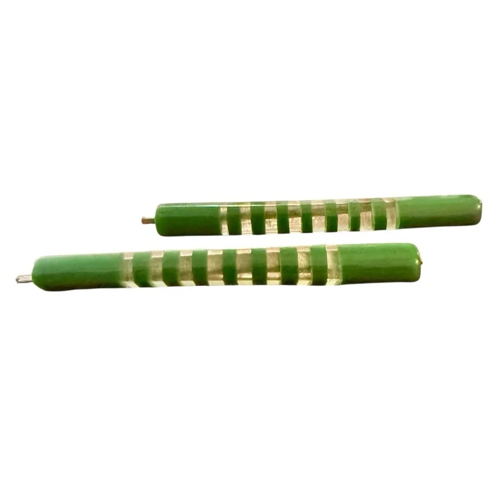 1970’s Green‎ and Clear Striped Bobby Pins Barrettes, 2.5” Long, Deadstock